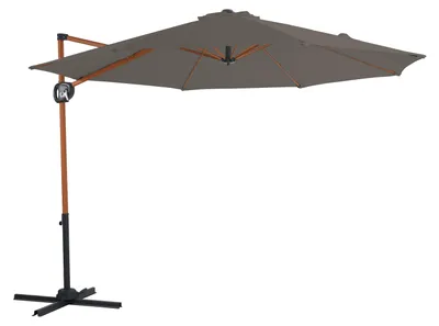 Image de Axi Solea Parasol Déporté Rond Ø 300 Cm, Aspect Bois/Taupe | Parasol De Jardin / Terrasse, Toile Anti-Uv, Indice Upf 30+ | Pied En Croix Et Housse De