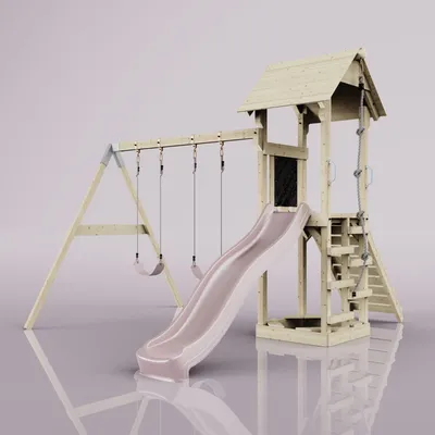 Produktbild von OutdoorToys Spielturm mit Wellenrutsche und Kinder-Schaukel, Outdoor Klettergerüst Garten, Ausführung: Kinderschaukel, Farbe: Altrosa, mit Kinderschaukel