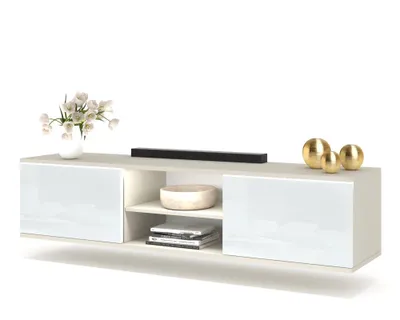 Produktbild von Fernsehschrank TV-Lowboard KING HÄNGEND Mit LED Cashmere/Weiß Hochglanz 120cm