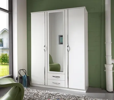 Produktbild von Kleiderschrank Duo Weiß Chrom Spiegel Schubkästen135 cm