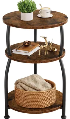 Image de Table d'appoint ronde, 3 niveaux, 40 x 61 cm, en métal, couleur marron