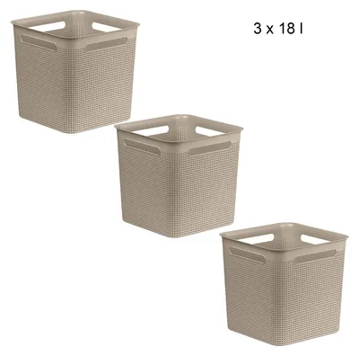 Produktbild von Rotho 3er Set Aufbewahrungsboxen 18L Brisen - Organizer je 29,1 x 29,1 x 28,1 cm - Dekobox aus Kunststoff - Aufbewahrungsbehälter