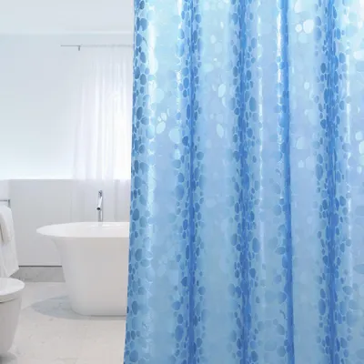 Produktbild von Schimmelresistenter Duschvorhang mit Gewicht und Magnet am unteren Rand, 0,2 mm [183 x 200 cm] wasserdichter, antibakterieller EVA-Vorhang für Dusche und Badewanne, 3D-Steinmuster blau, inkl. 12 Duschvorhangringen für Kinder