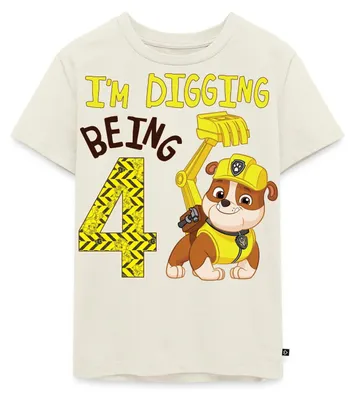 Produktbild von Spreadshirt Paw Patrol Rubble 4. Geburtstag Kinder Premium T-Shirt, 110/116 (4 Jahre), Naturweiß