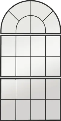 Produktbild von Fortuna Lai Wandspiegel dreiteilig, bogenförmiger Spiegel mit Metallrahmen, dekorative Fensterspiegel, Hängespiegel für Badezimmer Wohnzimmer Schwarz