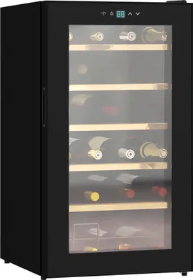 Produktbild von HOMCOM Weinkühlschrank, 65 L Getränkekühlschrank für 24 Flaschen, Flaschenkühlschrank, Weinklimaschrank mit Innenbeleuchtung, 5-20°C, Touch, Schwarz