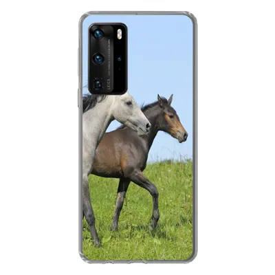 Produktbild von MuchoWow® Handyhülle Schutzhülle Hülle für Huawei P40 Pro Pferde - Tiere - Gras Silikon Softcase Handy Hülle - Schutz