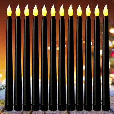 LED-Stabkerzen, schwarz, 12 Stück, 27,5 cm, flammenlos