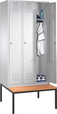 Produktbild von Umkleideschrank Spind Spindschrank Schließfach mit Bank und 3 Abteilen á 30 cm
