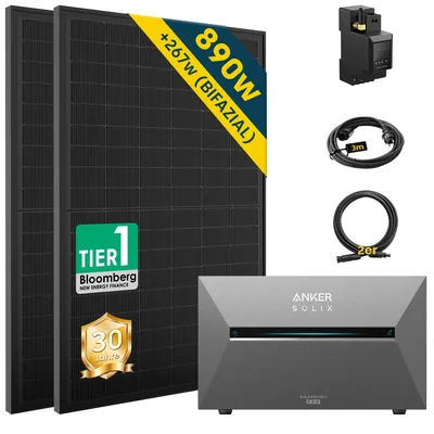 Produktbild von ALLDREI Balkonkraftwerk mit Speicher Anker Solix Solarbank 3 E2700 Pro ,Komplettset mit 2x445W Bifazialer Solarpanel & Smarten Zähler