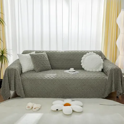 Produktbild von Sofadecke Geometrischer Jacquard Kuscheldecke Wohndecke Überwurfdecke Tagesdecke Sofabezug Sofaüberwurf, 180x180cm, Grau