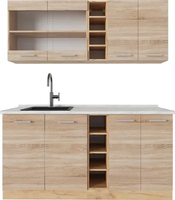 Produktbild von Vicco Single küche R-Line, 160 cm , AP Marmor, Sonoma/Goldkraft Eiche