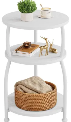 Productafbeelding van Ronde bijzettafel met 3 niveaus, 40 x 61 cm, wit, metaal, modern design