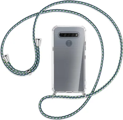 Produktbild von Handykette Backcover-Schutzhülle mit Band (Metall silberfarben) für LG K61 LM-Q630 - grün/blau/weiß