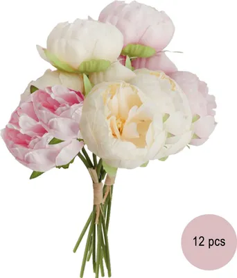 Produktbild von Deko Kunstblumen 12 Pfingstrosen Vintage weiß und pink Blumenstrauß 27,5 cm