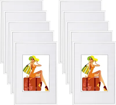 Produktbild von WOLTU 10er Set Bilderrahmen Bildergalerie Fotogalerie mit Passepartout, Foto Collage Galerie, Kunststoff und Echtglas, New Life Style, Weiß, 10x15cm