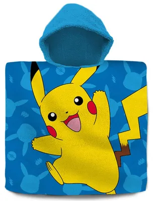 Zdjęcie produktu dla Ponczo dziecięce niebieskie 60x120 cm - Pokémon/Pikachu i Squirtle