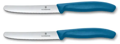 Zdjęcie produktu dla Swiss Classic, nóż do pomidorów i nóż stołowy, 2 szt., 11 cm, fale, niebieski, pudełko
