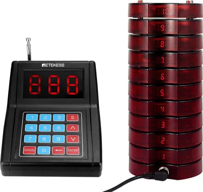 Obrázek produktu pro Retekess TD165 Bezdrátový volací systém, 999 Gastro Pager Vibration, dlouhý dosah 300 m 10 nabíjecích pagerů, 3 režimy volání, hotel, restaurace, kavárny, továrna, klinika