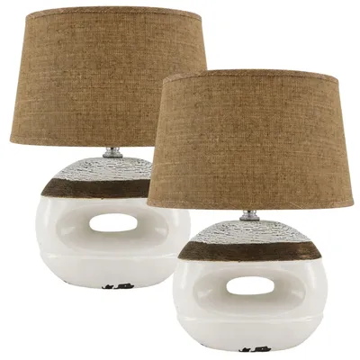 Produktbild von 2x Tischlampe Lampe Nachttischlampe Tischleuchte Nachttisch Leuchte beige braun