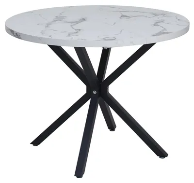 Immagine prodotto di Tavolo da pranzo nordico - Tavolo rotondo in vetro - Piano del tavolo con effetto marmo - Struttura in metallo - Per 4 persone - Bianco e nero