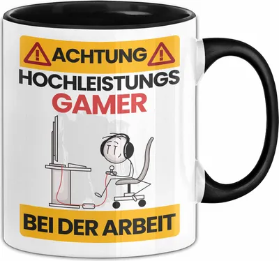 Produktbild von Gamer Tasse Geschenk Lustiger Spruch Geschenkidee für Gamer Achtung Hochleistungs Gamer Bei Der Arbeit (Schwarz)