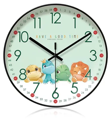 Dinosaurier-Wanduhr für Kinder, 25 cm, leise, bunt, Lernuhr