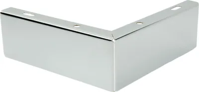 A chrome-plated metal corner leg for furniture.