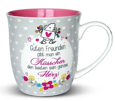 Produktbild von Sheepworld 44399 Tasse mit Spruch „Guten Freunden gibt man ein Küsschen“, Porzellan, 60 cl, Geschenk-Artikel
