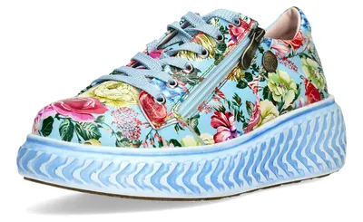 Produktbild von Laura Vita Damen Sneaker Blumenprint Leder Struktursohle SODAO 015, Größe:38 EU, Farbe:Blau