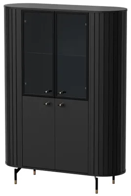 Produktbild von Selsey Zante - Vitrine 4-türig, geriffelt mit Glastür, schwarz, 112 cm