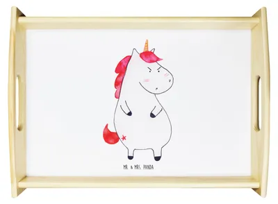 Produktbild von Mr. & Mrs. Panda Serviertablett Einhorn Wut - Weiß - Geschenk, Lustlos, sofatablett, Sofa Tablett, Dekotablett, Holztablett, Unicorn, Nein, Arbeit, Servier