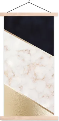 Produktbild von MuchoWow® Textilposter Marmor - Gold - Rosa 60x120 cm mit holzfarbenen Rahmen - Holz