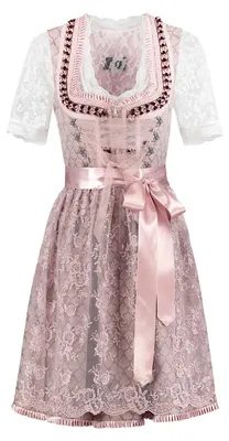 Productafbeelding van Dirndl in oudroze en taupekleur, met een kantenschort, maat: 46