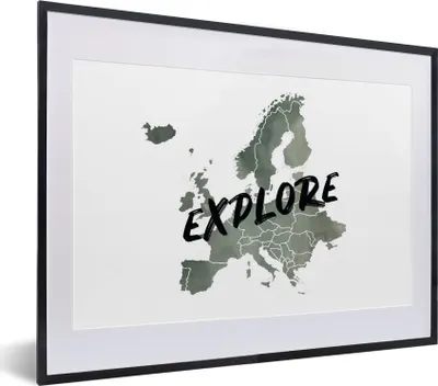 Produktbild von MuchoWow® MuchoWow® Gerahmtes Poster Karte - Europa - Zitate 40x30 cm - Poster mit zchwarzem Bilderrahmen - Bilderrahmen - Poster im Rahmen
