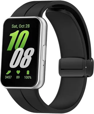 Produktbild von Strap-it Smartwatch Silikonarmband mit D-Schnallenverschluss – passend für Samsung Galaxy Fit 3 (Schwarz)