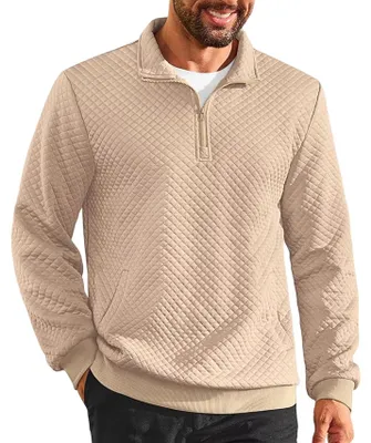 Productafbeelding van Herenpullover, gewafeld patroon, opstaande kraag, lange mouwen, ritssluiting, elegant, stijlvol, beige, maat L