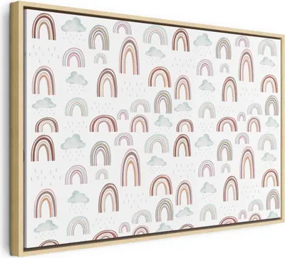 Produktbild von Italienischer Leinwand Leinwandbild - Rainbows After the Storm - Rainbows of Various Sizes in Pastel Hues Among Rain Clouds in a Gray-Blue Shade 90x60 cm Für Kinder e-C-10062-b-a