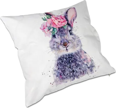 Produktbild von formano Outdoor Kissen mit Füllung 45 cm Ostern Hase mit Blumenkranz wetterfest Reißverschluss schmutzabweisendes Polyester Dekokissen Zierkissen Osterhase