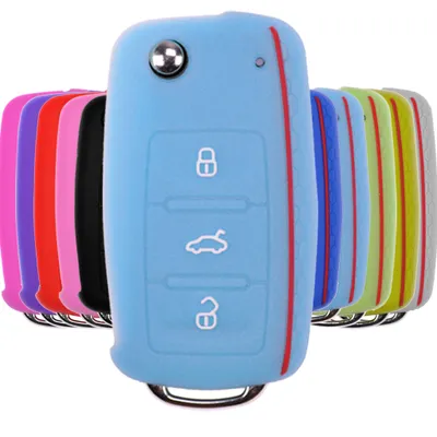 Produktbild von Auto Schlüssel Hülle Silikon Schutz Cover im Wabe Design Fluoreszierend Blau kompatibel mit VW SEAT Skoda Golf 6 Octavia UP Leon ab 11/2009 3 Tasten Klappschlüssel