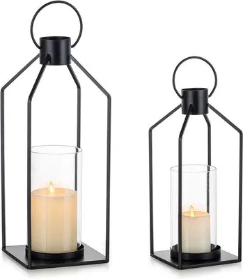 Produktbild von Famanu Laterne Set - 2 Größen, Schwarz, Metall mit Glaskerzenhalter
