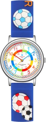 Produktbild von Alienwork Fußball Jungs Lernuhr Kinderuhr Jungen Uhrzeit lernen Silber Kautschuk-Armband Blau Mehrfarbig Kinder-Uhr Wasserdicht 5 ATM Zeit Lernen