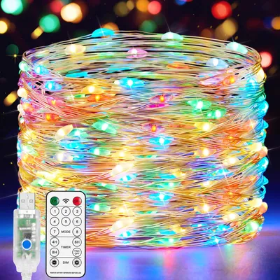 Obrázek produktu pro LED světelný řetěz, 15 metrů, se zástrčkou a dálkovým ovládáním, 8 programů, 150 LED diod, vodotěsný