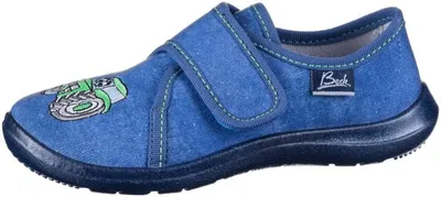 Produktbild von BECK Traktor Jungen Textil Hausschuhe blau, weiches Fußbett, perforierte Sohle