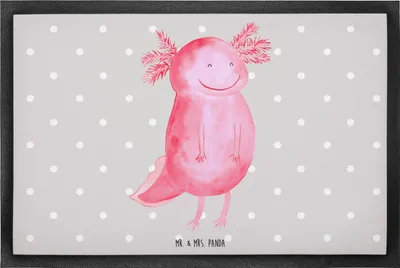 Produktbild von Mr. & Mrs. Panda bodenmatte Axolotl Glücklich 60 x 90 cm - Grau Pastell - Geschenk, Lurch, Fussmatte, Schmutzfangteppich, Lurche, Schmutzmatte, Schmutzfangmatte, fußmatte