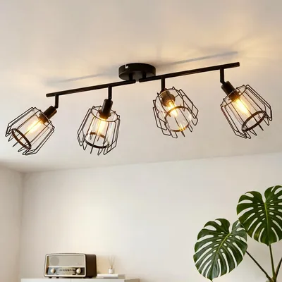 Produktbild von LVWIT LED Deckenstrahler Schwenkbar 350°, E14 Deckenleuchte 4 Flammig Deckenlampe Strahler Schwarz Spots LED mit Acryl Lampenschirm- Küchenlampe Wohnzimmerlampe Deckenspot (Ohne Leuchtmittel)