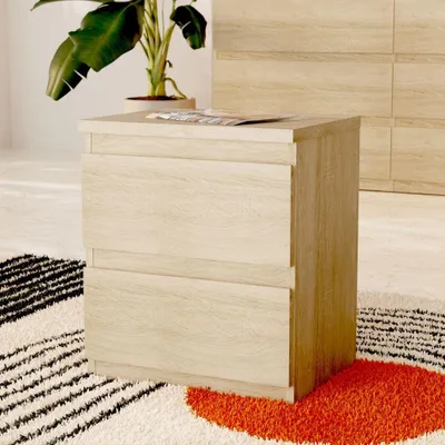 Immagine prodotto di Comodino Forte EDMORE 40 45, comodino moderno con 2 cassetti, tavolino, materiale a base di legno, finitura rovere Sonoma, larghezza 41,8 cm x altezza 49,3 cm x profondità 32,2 cm