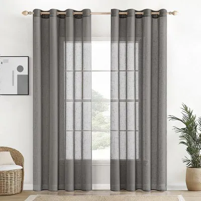Productafbeelding van Unyqoos® Transparante linnen voile gordijnen, set van 2, met oogjes van 4 cm diameter, 140 x 225 cm, lichtdoorlatend, geschikt voor woonkamer en slaapkamer