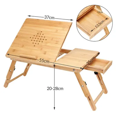 Productafbeelding van Laptoptafel Bamboe 55x28x35cm ventilatiegaten & lade
