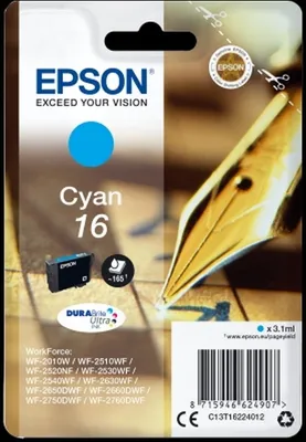 Obrázek produktu pro Originální inkoustová kazeta Epson T1622 cyan Balení 10 ks
